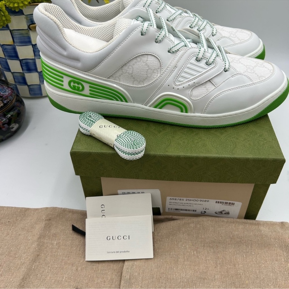 Men’s Gucci, GG demetra leather basket sneakers size 12.5 made in Italy - Picture 2 of 11